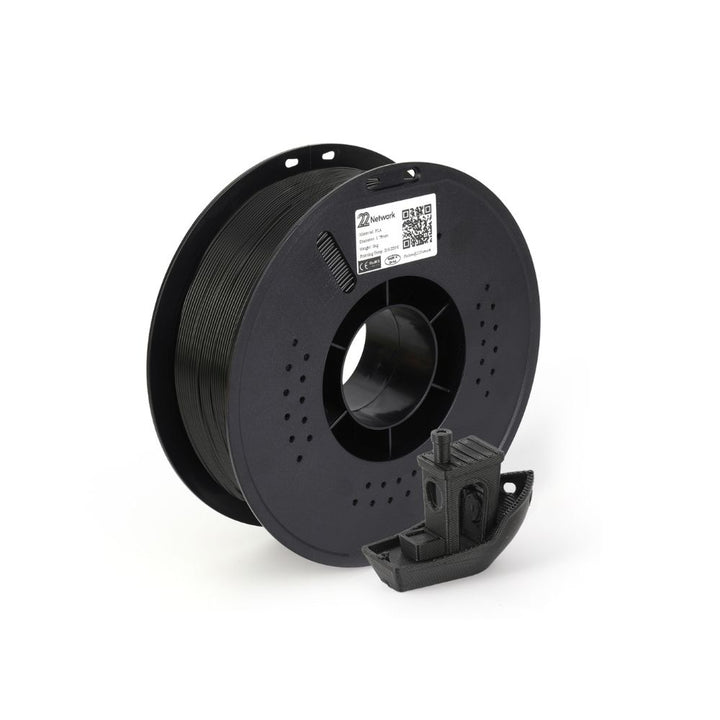 Dabbous Mega Supplies 1.75mm 3D printer filament in black with a 3D-printed model printed alongside