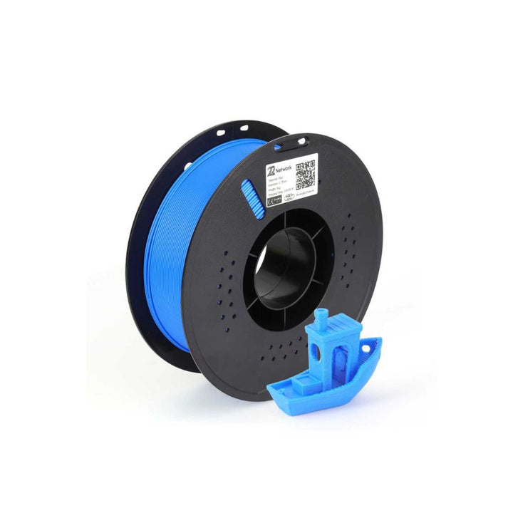 Dabbous Mega Supplies 1.75mm 3D printer filament in blue with a printed boat model