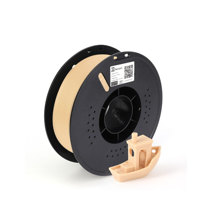 Dabbous Mega Supplies 1.75mm 3D printer filament in beige color with a 3D printed boat model