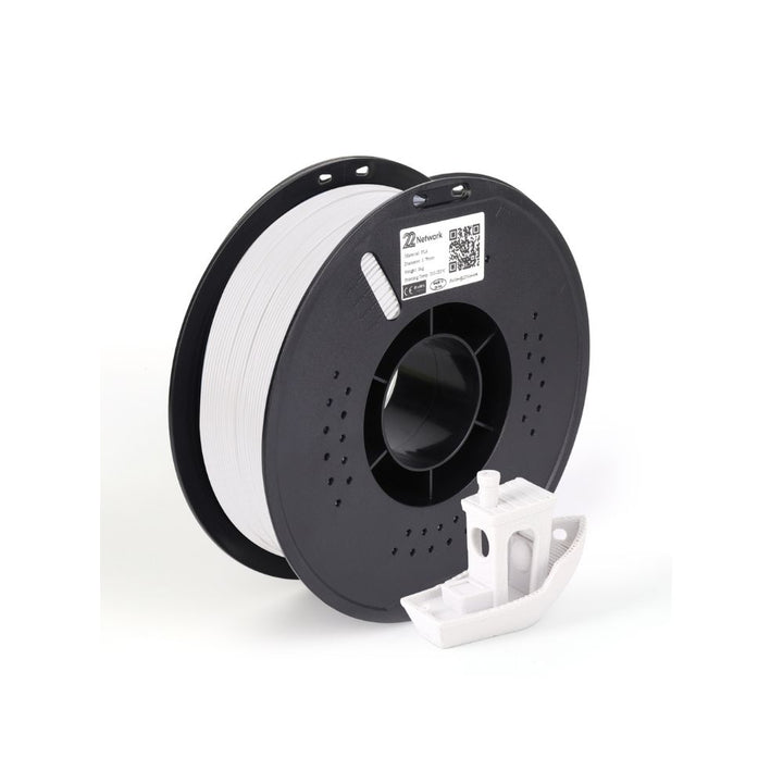 Dabbous Mega Supplies 1.75mm 3D printer filament spool with a printed white boat model