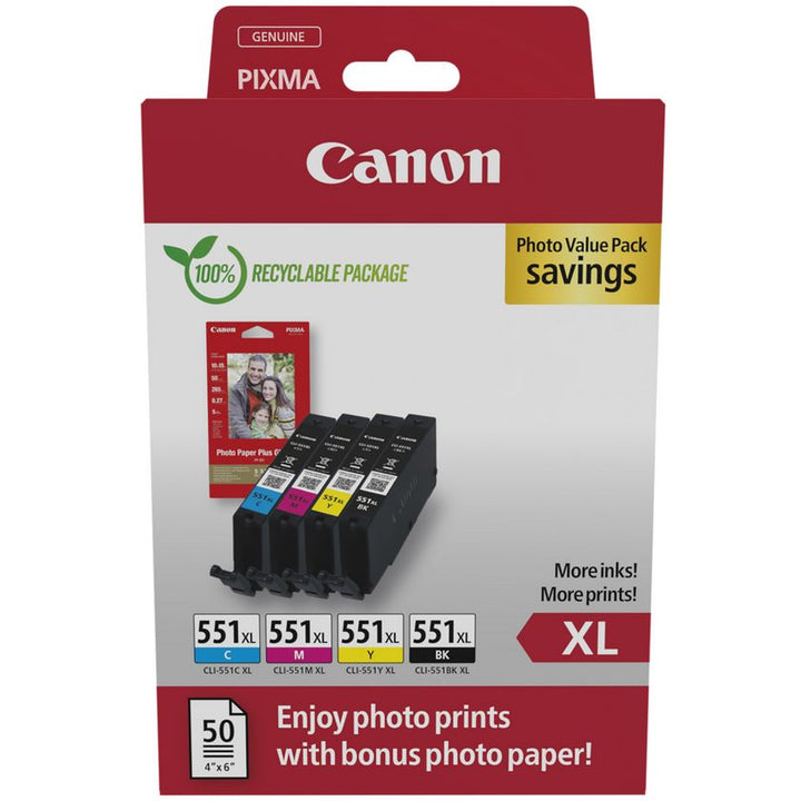 Canon PGI550 CLI551 original ink cartridge photo value pack with black cyan magenta and yellow cartridges
