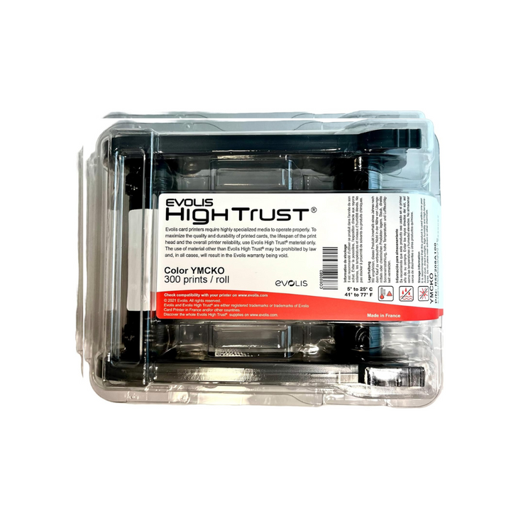 Evolis High Trust YMC K printer ribbon for 300 prints per roll, ideal for card printing