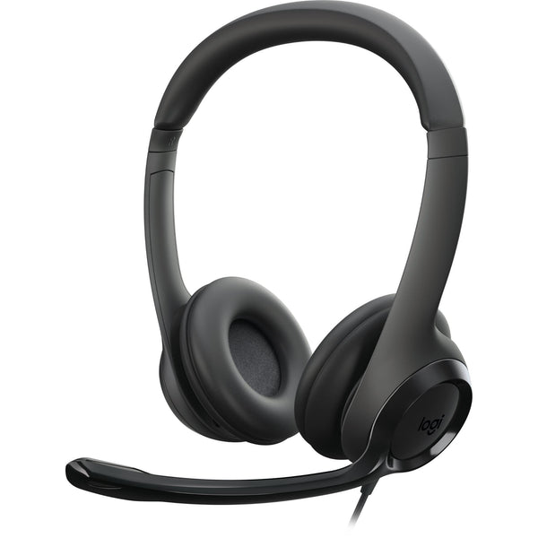 Logitech H390 USB headset with padded ear cups and adjustable microphone in black
