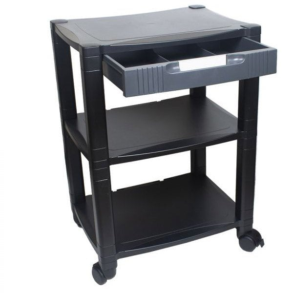 Black computer riser with drawer and wheels by Dabbous Mega Supplies AIDATA PC003D printer station