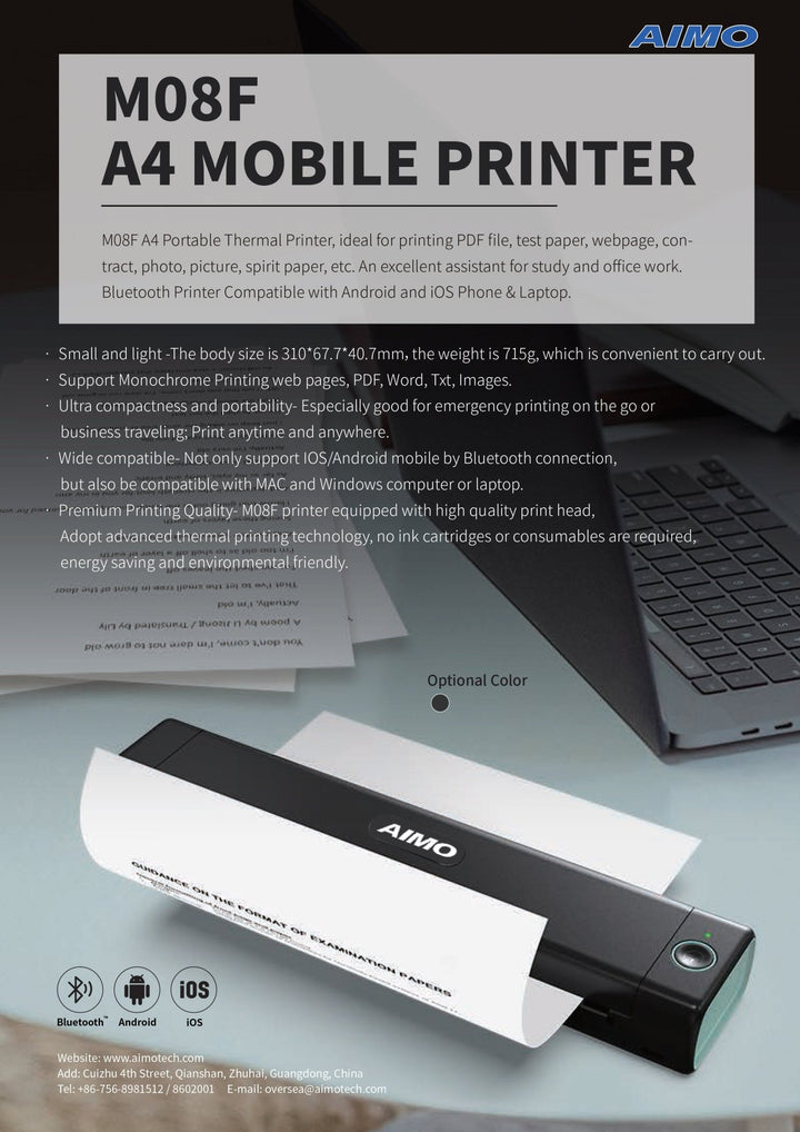 Aimo Bluetooth A4 thermal printer by Dabbous Mega Supplies compact mobile printer for Android and iOS devices