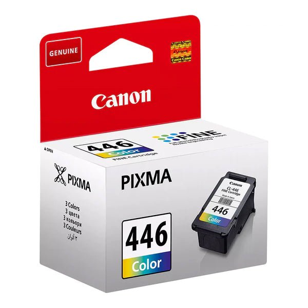 Canon PG445 & CL446 ink cartridge color box with Genuine Canon PIXMA 446 label and cartridge imagexgggggg