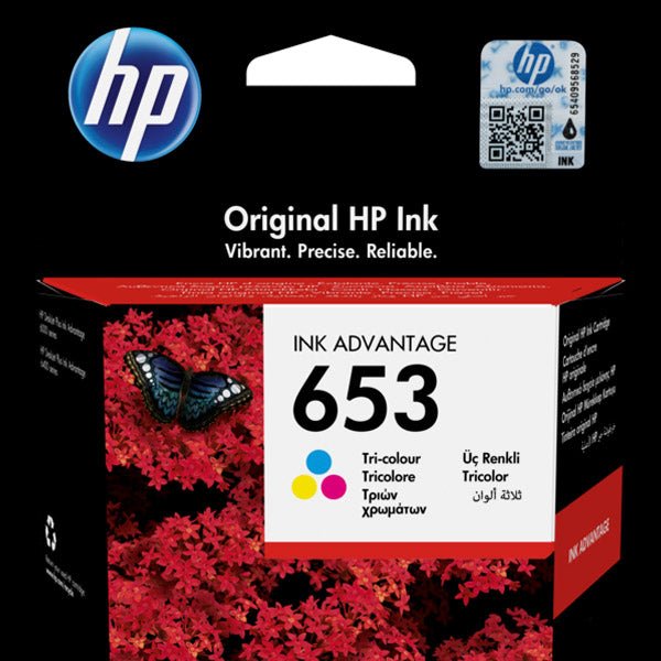 HP 653 original ink cartridge tri-colour pack from Dabbous Mega Supplies with vibrant and precise ink