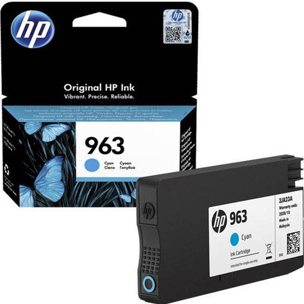 HP 963 ink cartridge cyan color for inkjet printers by Dabbous Mega Supplies in original packaging