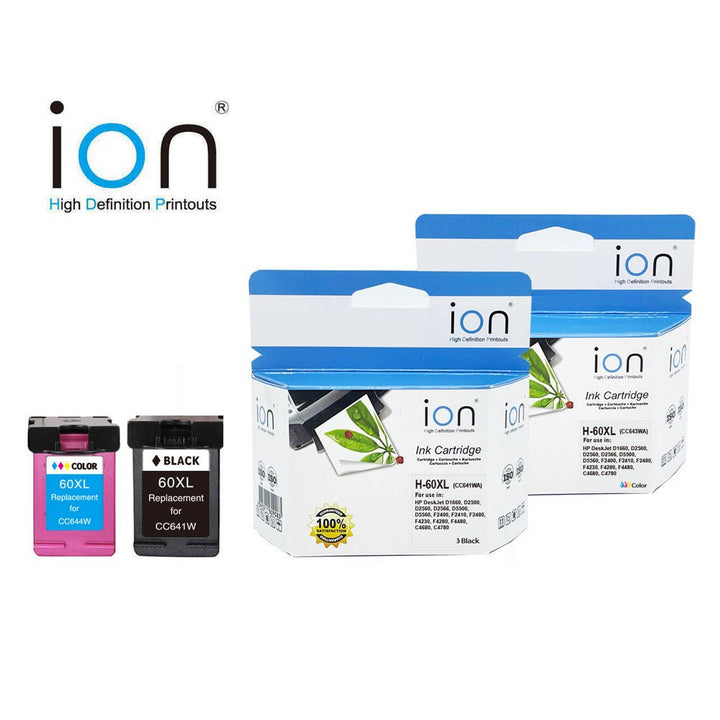 ION 60 HP compatible ink cartridge set for inkjet printers by Dabbous Mega Supplies includes black and color cartridges
