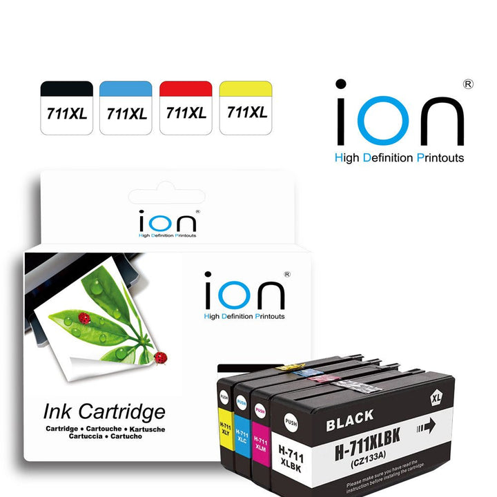 ION 711 HP ink cartridge set including black cyan magenta and yellow for vibrant printing