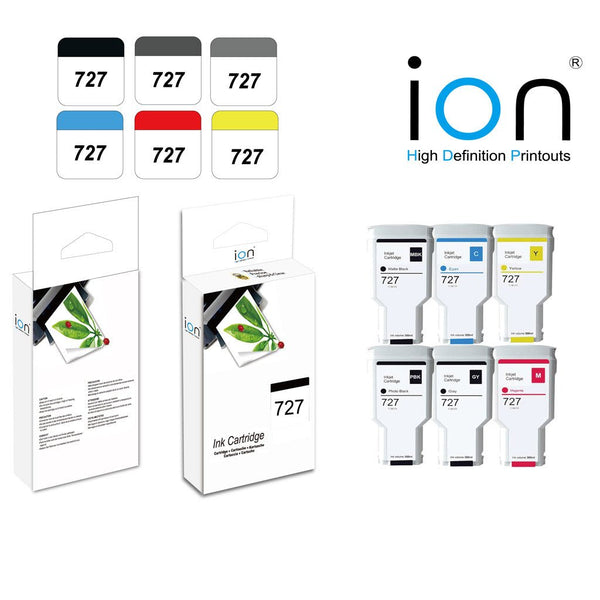 Dabbous Mega Supplies 727XL HP compatible ink cartridge set with black cyan magenta yellow for high definition printouts