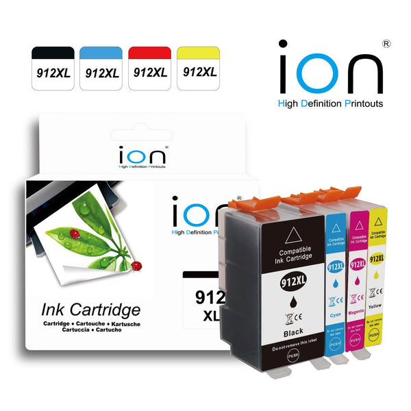 912XL HP ION compatible ink cartridge set with black cyan magenta and yellow colors for inkjet printers