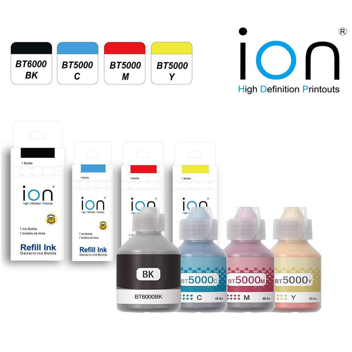 Dabbous Mega Supplies BROTHER BT5000 BT6000 ink refill set with black cyan magenta and yellow bottles