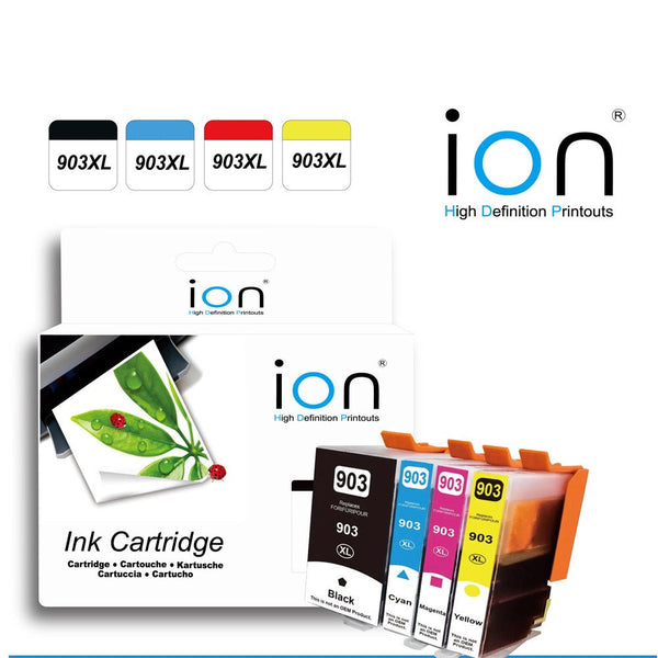 Dabbous Mega Supplies HP 903XL ION compatible ink cartridge set in black cyan magenta and yellow for inkjet printers