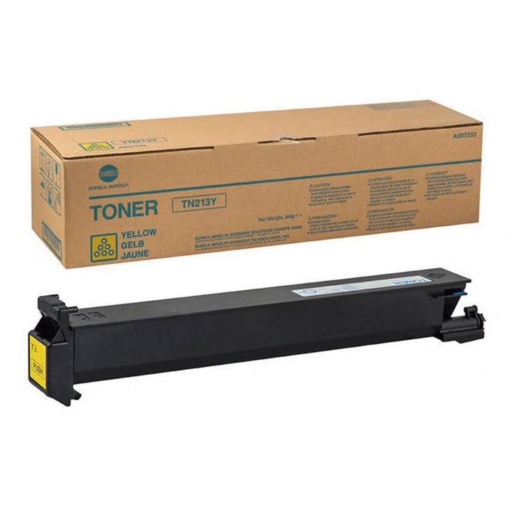 Konica TN213 original toner yellow printer toner cartridge with Dabbous Mega Supplies packaging