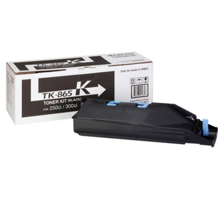 KYOCERA TK865 original toner cartridge with black toner kit and packaging from Dabbous Mega Supplies