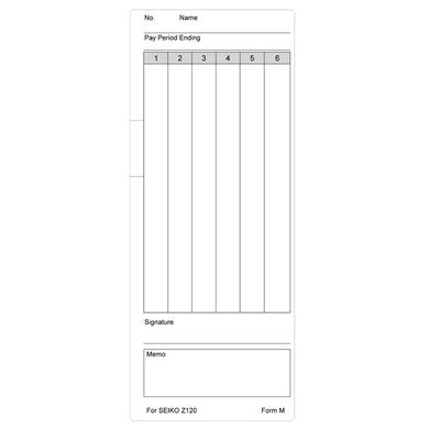 SEIKO MCARD for Z120 time recorder card with columns for pay period ending and signature area